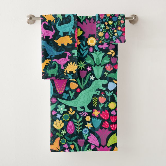 Conjunto De Toalhas Dinossauro Floral Silhouettes Lindas Meninas (Insitu)