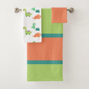 Conjunto De Toalhas Dinossauro Laranja E Verde