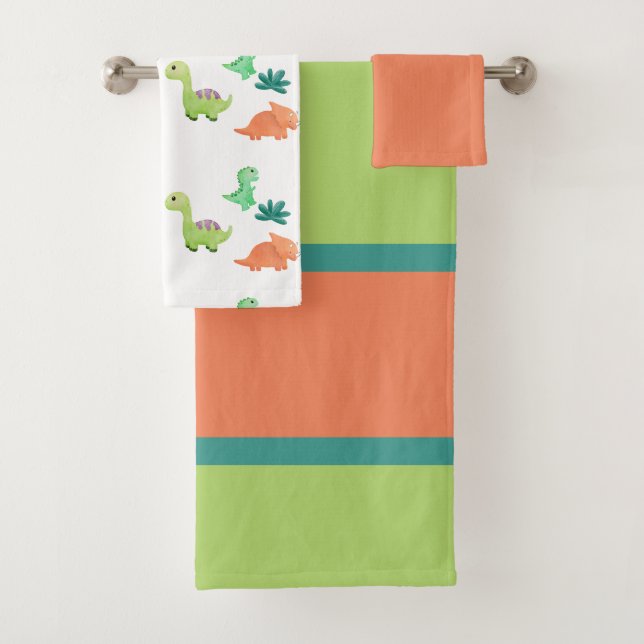 Conjunto De Toalhas Dinossauro Laranja E Verde (Insitu)