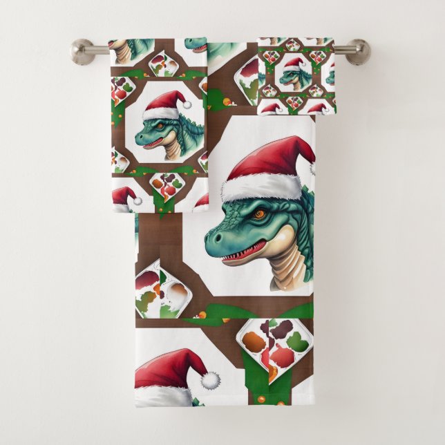 Conjunto De Toalhas Dinossauro papai noel (Insitu)