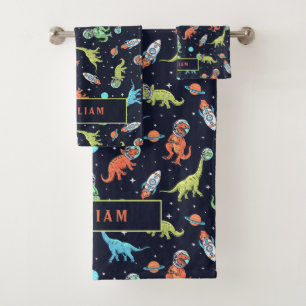 Conjunto De Toalhas Dinossauros Coloridos Fofos no Espaço Padrão Diver