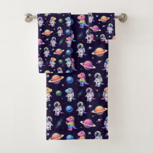 Conjunto De Toalhas Dinossauros Coloridos Planetas Espaço Sideral Arco