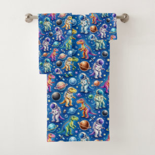 Conjunto De Toalhas Dinossauros Coloridos Planetas Espaço Sideral Arco