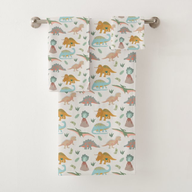 Conjunto De Toalhas Dinossauros Desenho Infantil Boho Quarto de Crianç (Insitu)