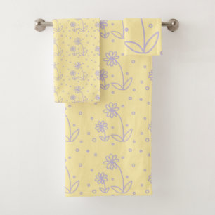 Conjunto De Toalhas Disias e pontos 2 - Amarelo e roxo Pastel