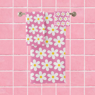 Conjunto De Toalhas Disies Retro Padrão Floral Branco Cor-de-rosa
