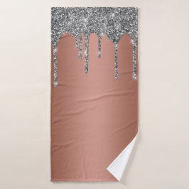 Conjunto De Toalhas Dissipador de Glitter Prata Dourada Trendy Rosa