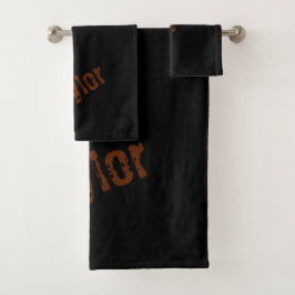 Conjunto De Toalhas Distressed Name Bath Towels (Black & Rust)