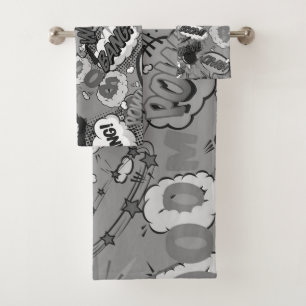 Conjunto De Toalhas Diversão Preto e Branco Arte Pop de Quadrinhos Ret