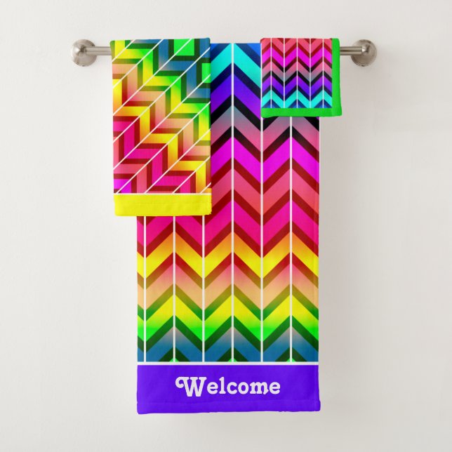 Conjunto De Toalhas [Divertido com Stripes] Padrão #7a Geométrico Arco (Insitu)