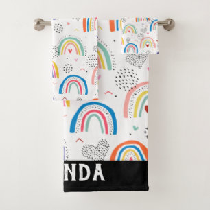 Conjunto de toalhas do Rainbow Personalizado Name