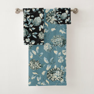 Conjunto De Toalhas Do vintage moderno azul do Tansy da cerceta preto