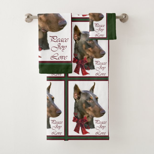Conjunto De Toalhas Doberman Pinscher Christmas (Insitu)