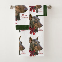 Conjunto De Toalhas Doberman Pinscher Christmas