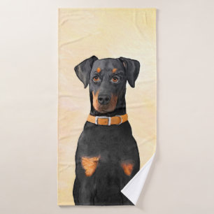 Conjunto De Toalhas Doberman Pinscher Pintura Original Descortada