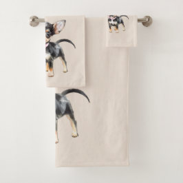 Conjunto De Toalhas Doce Fofo Cachorro Chihuahua Marrom Creme Melhores