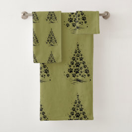 Conjunto De Toalhas Dog Lover Paw Print Christmas Tree 3