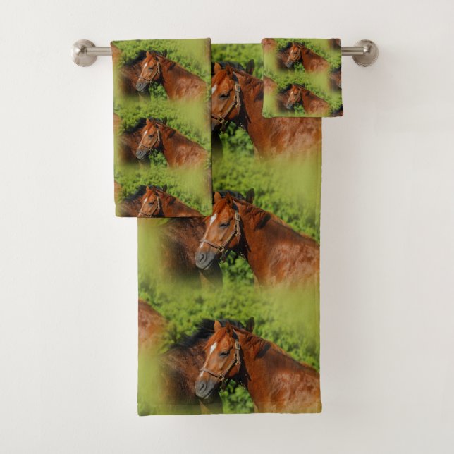 Conjunto De Toalhas Dois Belos Cavalos de Castanheiro no Sol (Insitu)