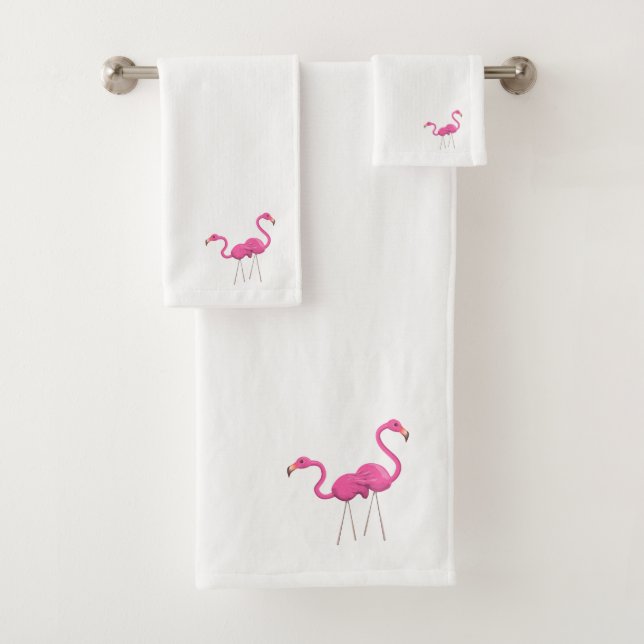 Conjunto De Toalhas Dois Flamingos Rosa, juntos (Insitu)