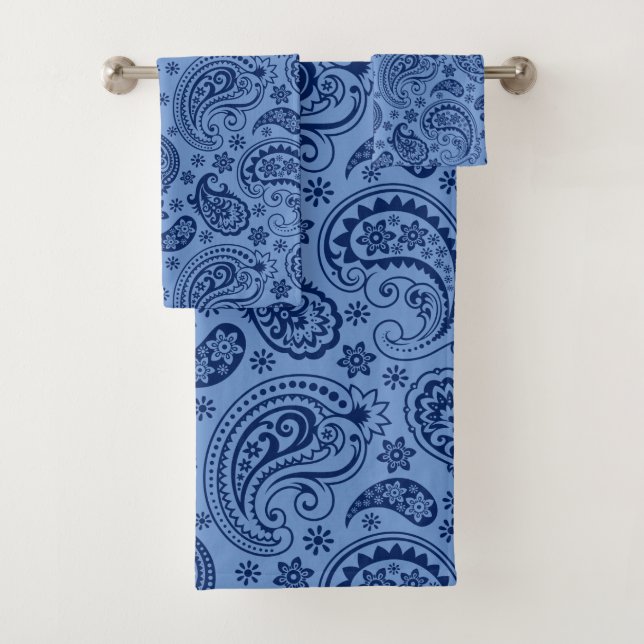 Conjunto De Toalhas Dois tons de padrão paisley de vinheta azul (Insitu)