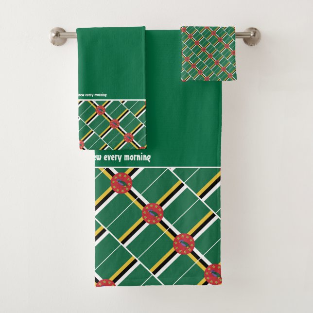 Conjunto De Toalhas DOMINICA FLAG Personalizado Escritura VERDE (Insitu)