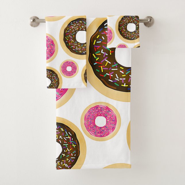 Conjunto De Toalhas Donuts Modernos Divertidos Rosados e Marrons com C (Insitu)