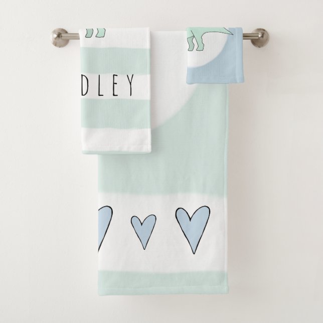 Conjunto De Toalhas Doodle Tricerátops Garotos Dinossauros com nome (Insitu)