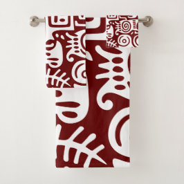 Conjunto De Toalhas Doodle vermelho escuro e branco 4 de 4