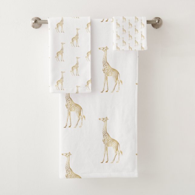 CONJUNTO DE TOALHAS DOURADA GIRAFFE JUNGLE BRANCO BANTHROOM TOWET (Insitu)