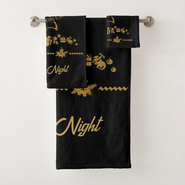 Conjunto De Toalhas Dourada Glitter Feliz Natal, Papai Noel (Insitu)