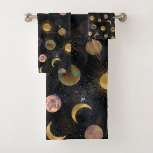 Conjunto De Toalhas Dourada ilustração espacial de planetas da Lua Sol