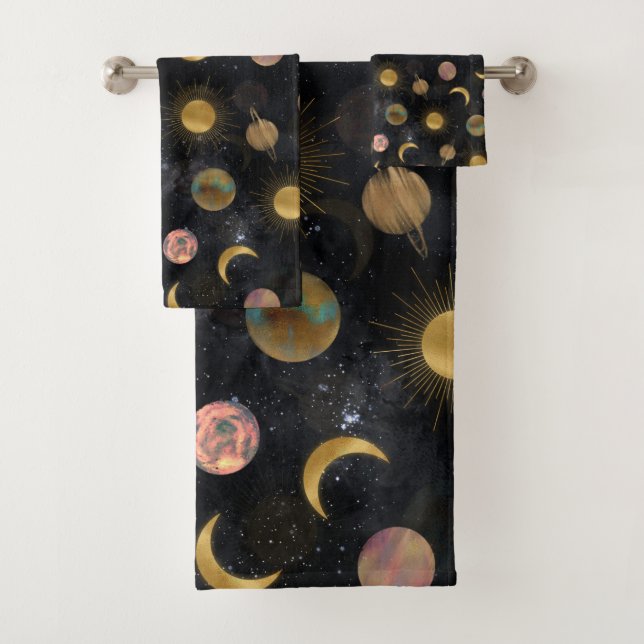 Conjunto De Toalhas Dourada ilustração espacial de planetas da Lua Sol (Insitu)