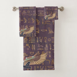 Conjunto De Toalhas Dourada Lavanda Egípcia Princesa Hieroglifos