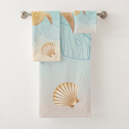 Conjunto De Toalhas Dourada Tartaruga do Mar Tropical Folha Costeira