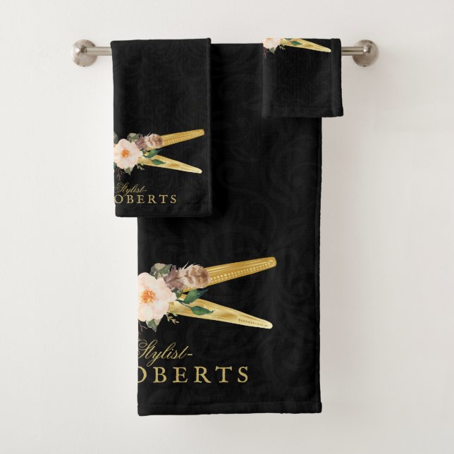 Conjunto De Toalhas Dourada tesoura de cabelos de luxo Damasco preto (Insitu)