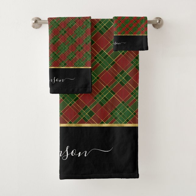 Conjunto De Toalhas Dourada Xadrez Vermelha Verde Personalizada Tartan (Insitu)