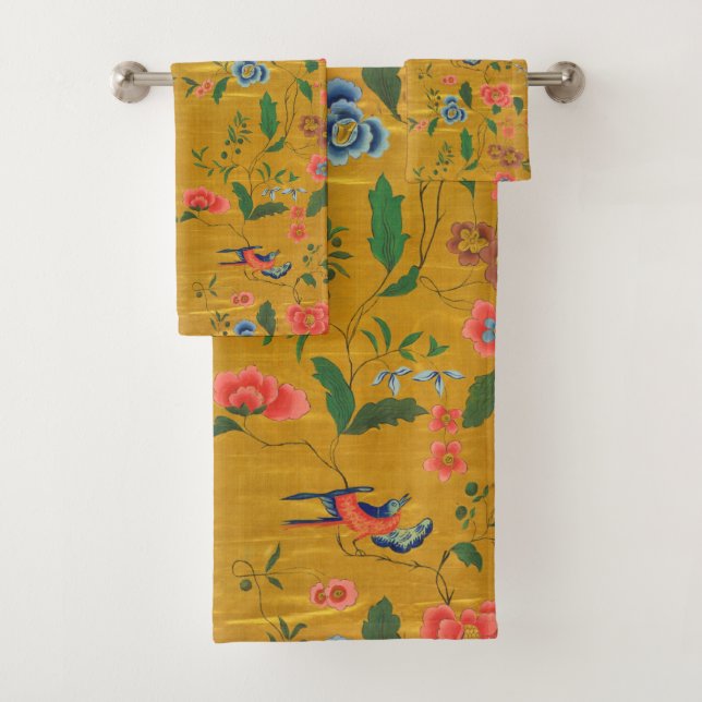 Conjunto De Toalhas Douradas Cores Brilhantes Pintadas de Boho Floral (Insitu)