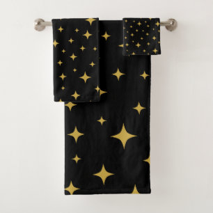 Conjunto De Toalhas Douradas estrelas cintilantes pretas Banheiro Conj