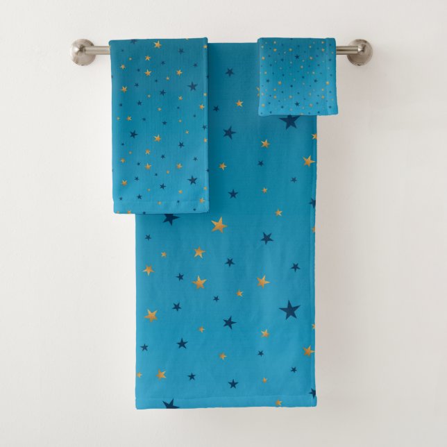 Conjunto De Toalhas Douradas estrelas em azul. (Insitu)
