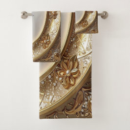 Conjunto de Toalhas Douradas Ornamentadas
