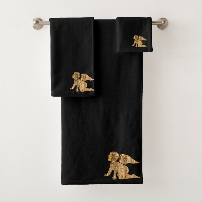 Conjunto De Toalhas Dourado anjo bebê (preto) (Insitu)