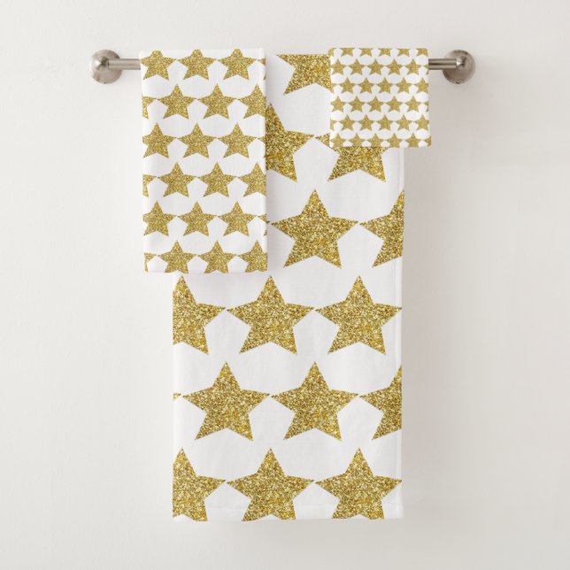 Conjunto De Toalhas Dourado brilho - estrelas brancas (Insitu)