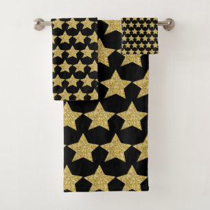 Conjunto De Toalhas Dourado brilho estrelas pretas