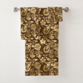 Conjunto De Toalhas Dourado Brown Floral Elegante