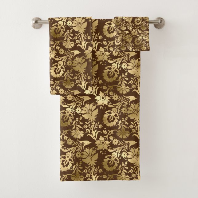 Conjunto De Toalhas Dourado Brown Floral Elegante (Insitu)