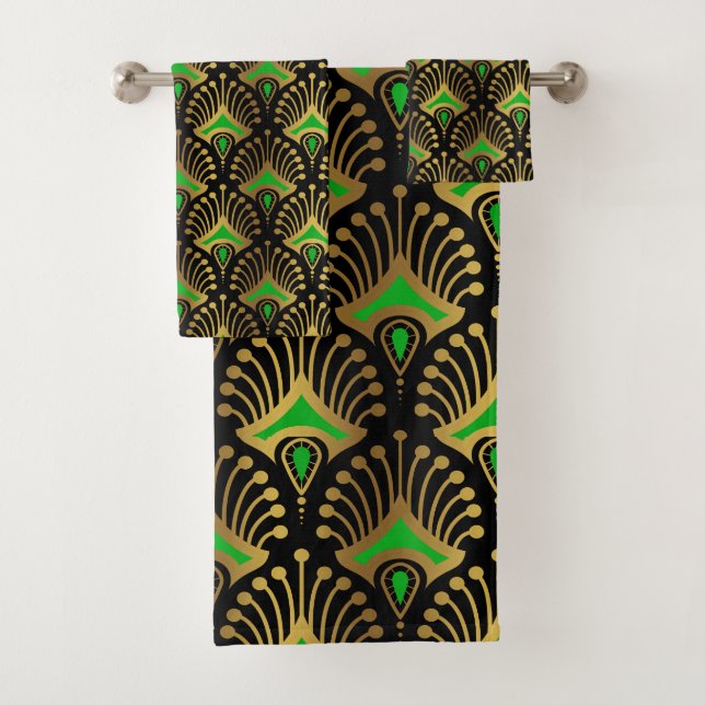 Conjunto De Toalhas Dourado e verde Art Deco, de preto (Insitu)