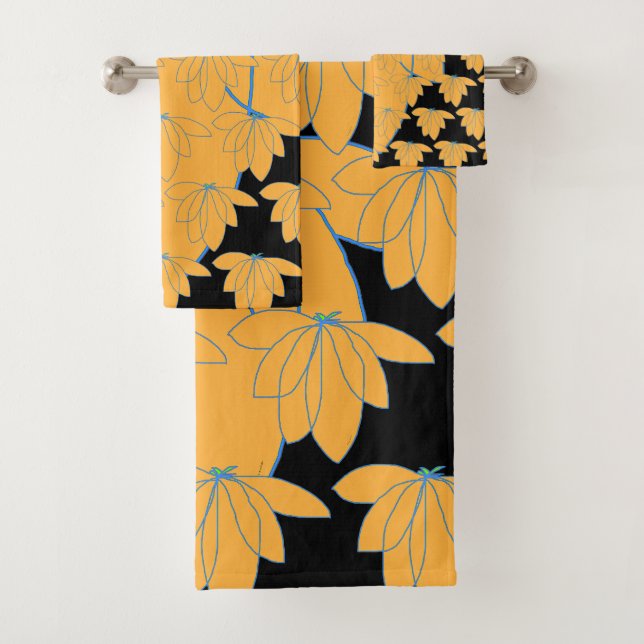 Conjunto De Toalhas Dourado Floral a Preto (Insitu)
