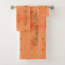 Conjunto De Toalhas Dourado floral castanho