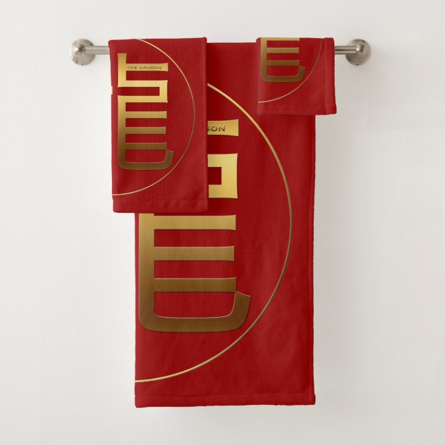Conjunto De Toalhas Dourado Ideograma Dragão Chinês Ano Zodíaco Aniver (Insitu)
