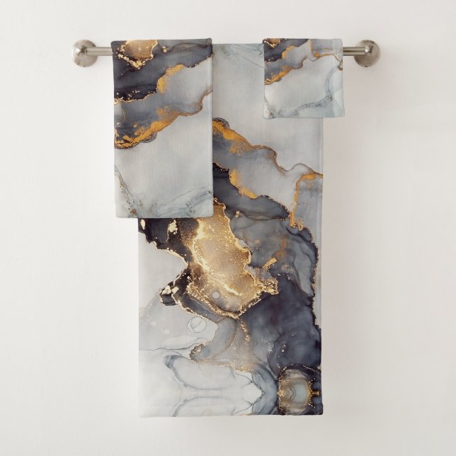 Conjunto De Toalhas Dourado mármore negro Bonito (Insitu)